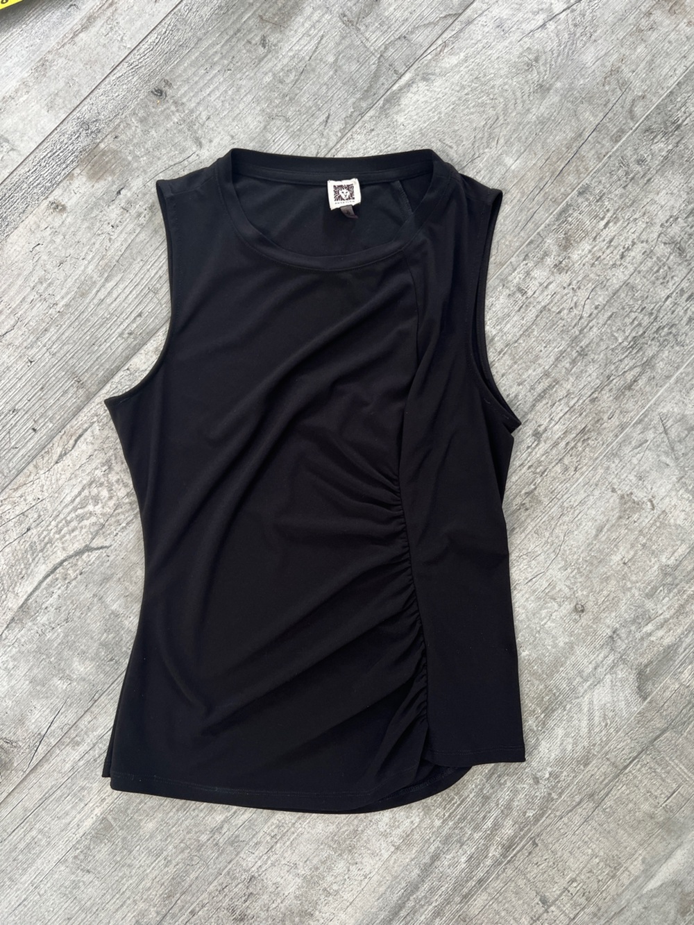Anne Klein Minimalist Sleeveless Side Rusched Black Top Sz M